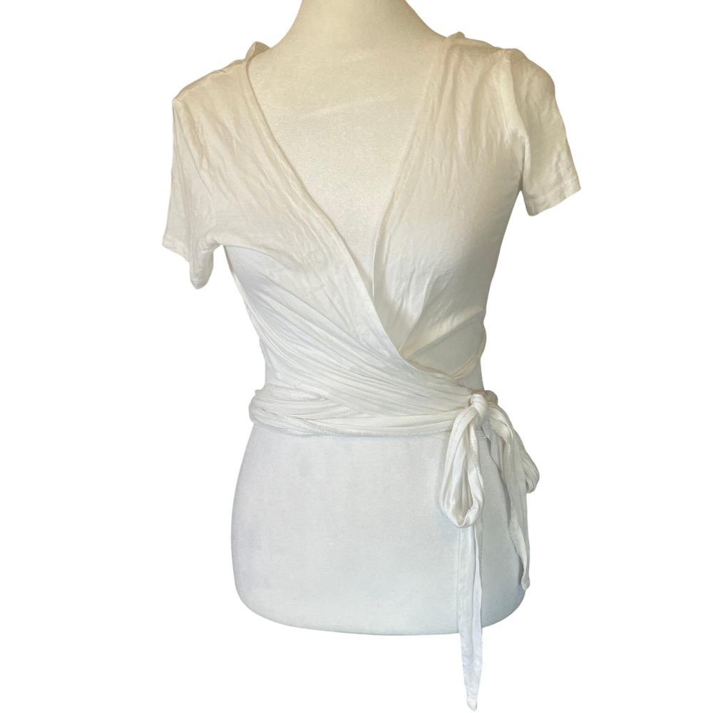 Womens Minimalist Balletcore White Wrap Cropped Top Small Clean Girl Coquette